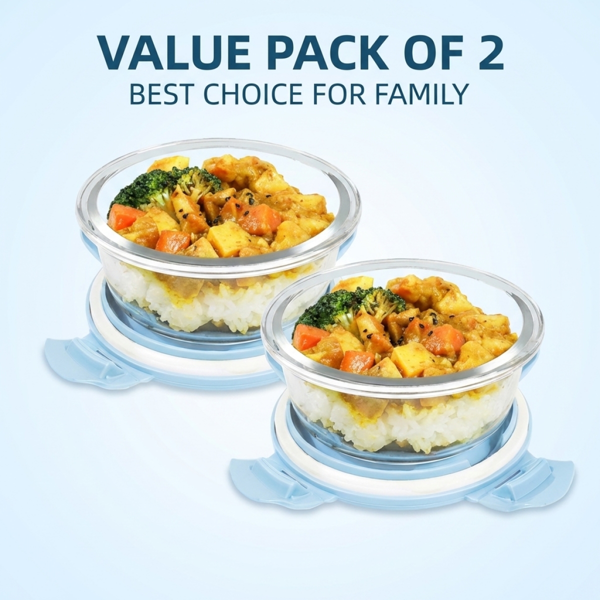 Meal Prep Glass Containers Oven Safe - Microwave & Fridge Safe Blue Glass