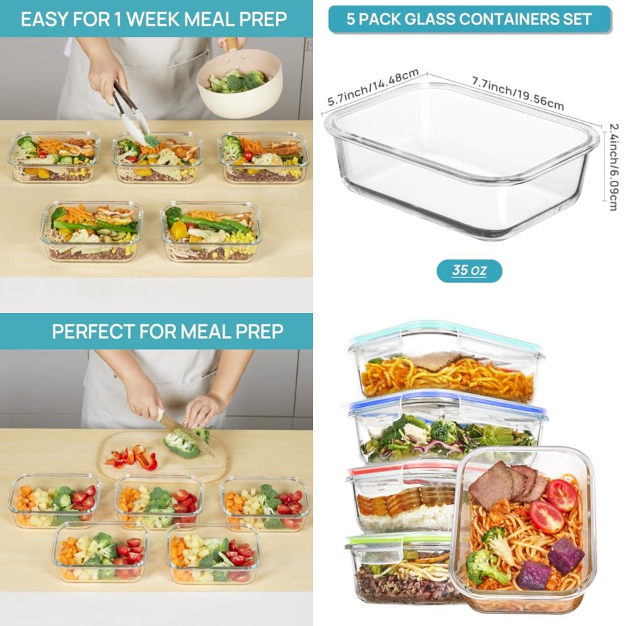 5 Pack Glass Food Storage Cont - Meal Prep Glass Containers Oven Safe incelemesi ve fiyatı