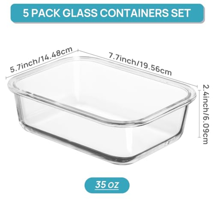 5 Pack Glass Food Storage Cont - Meal Prep Glass Containers Oven Safe incelemesi ve fiyatı