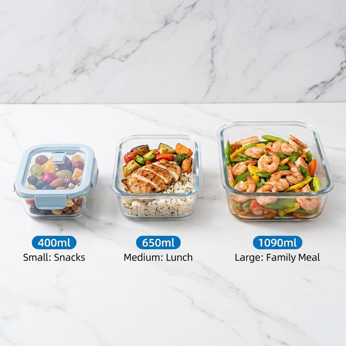 Shallow Blue Glass Bento Box–H - Meal Prep Glass Containers Oven Safe incelemesi ve fiyatı