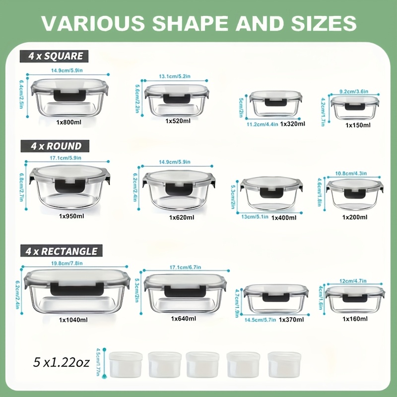 17pcs Glass Food Storage Conta - Meal Prep Glass Containers Oven Safe incelemesi ve fiyatı